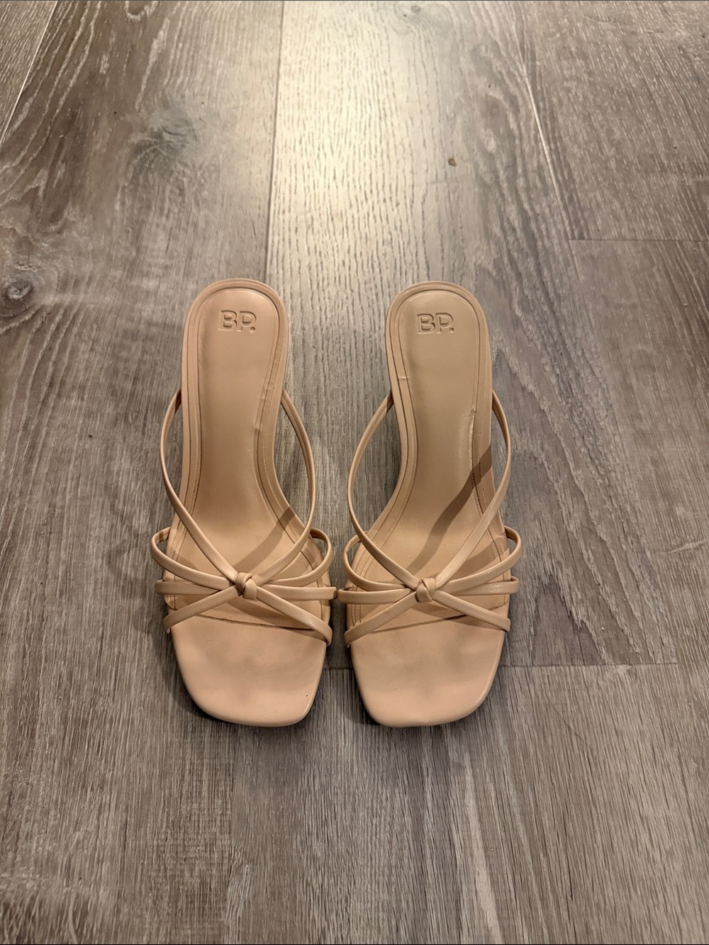 bp Beige Strappy Knot Slide Heels